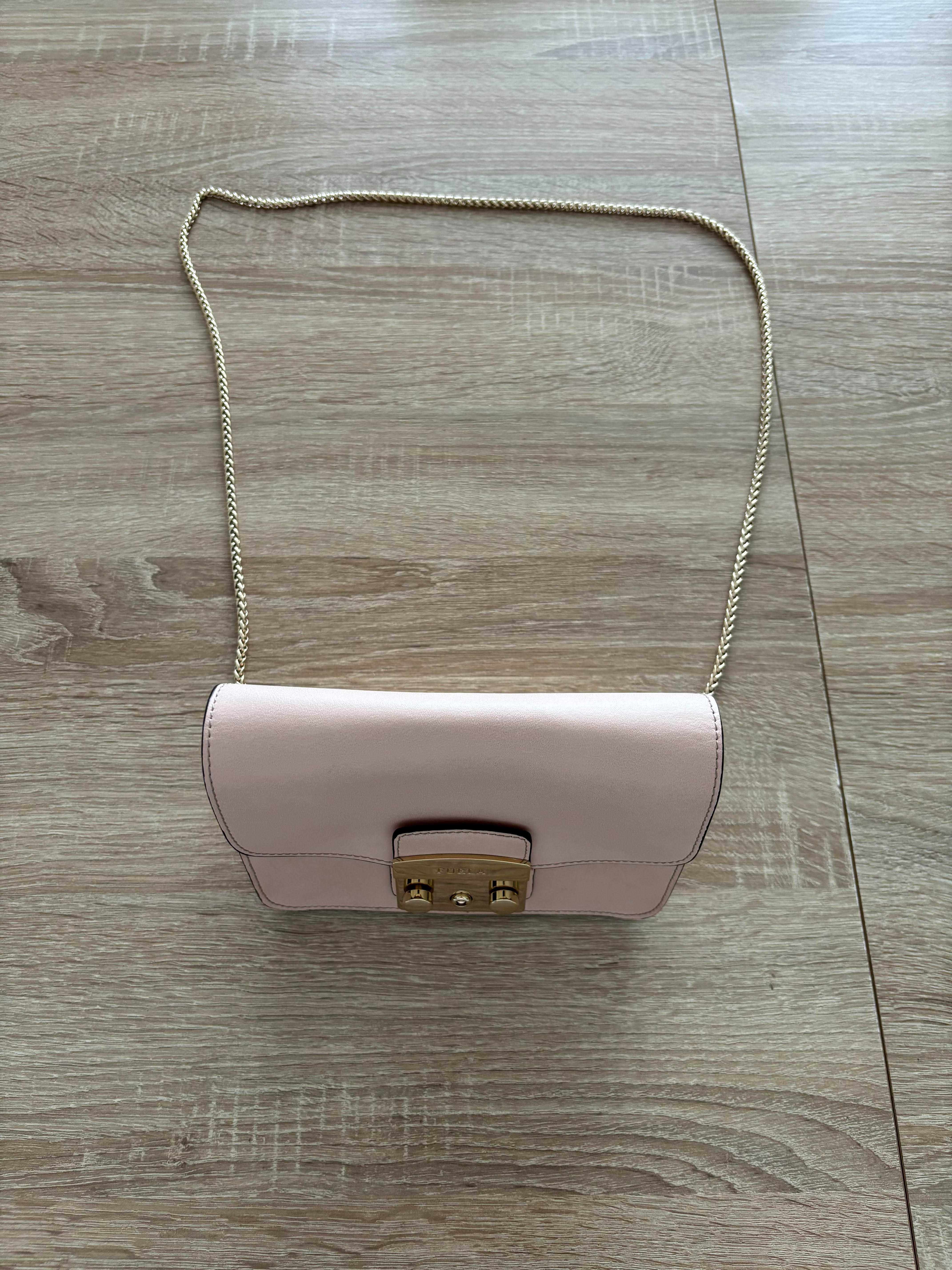 Torebka Furla beżowa pudrowy róż skóra wizytowa rozmiar s jak nowa