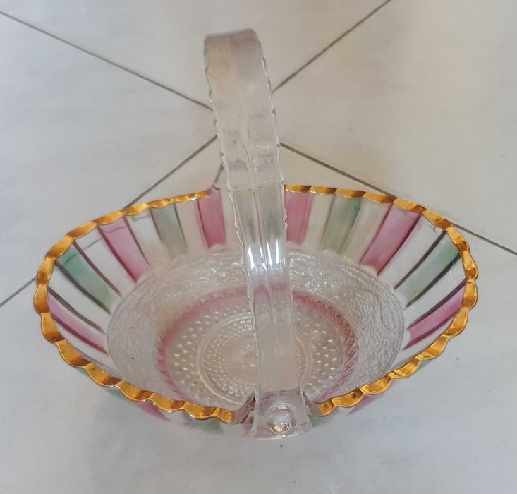 Fantástica Fruteira / Cesto, com vitral pintado à mão - Anos 50/60