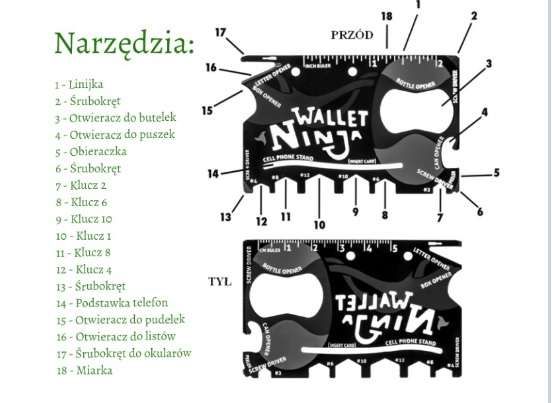 Ninja Wallet Karta Przetrwania 12 narzędzi Znakomita na prezent. 3 szt