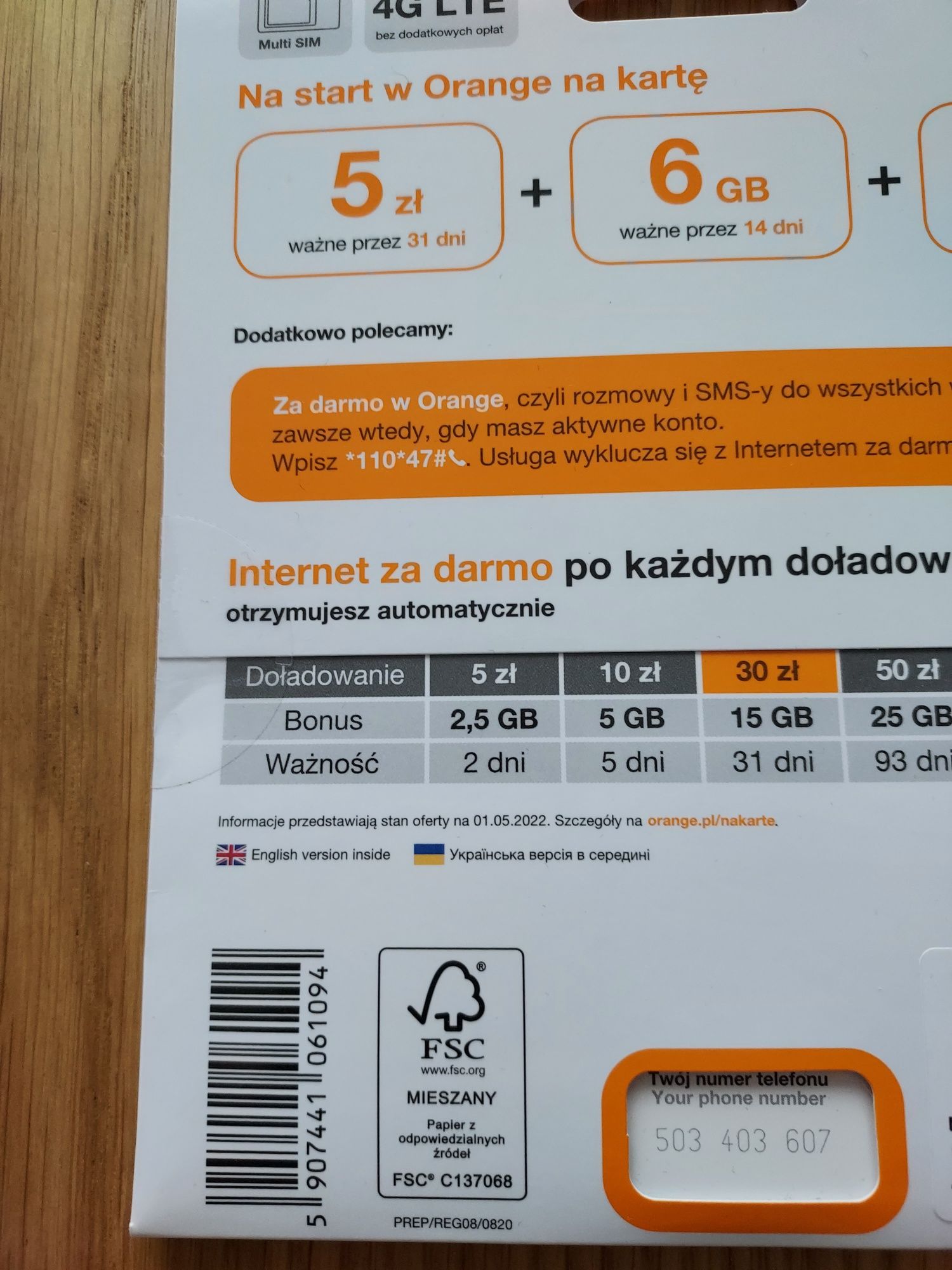 Złoty numer 5o3 4o3 6o7 Orange niezarejestrowany