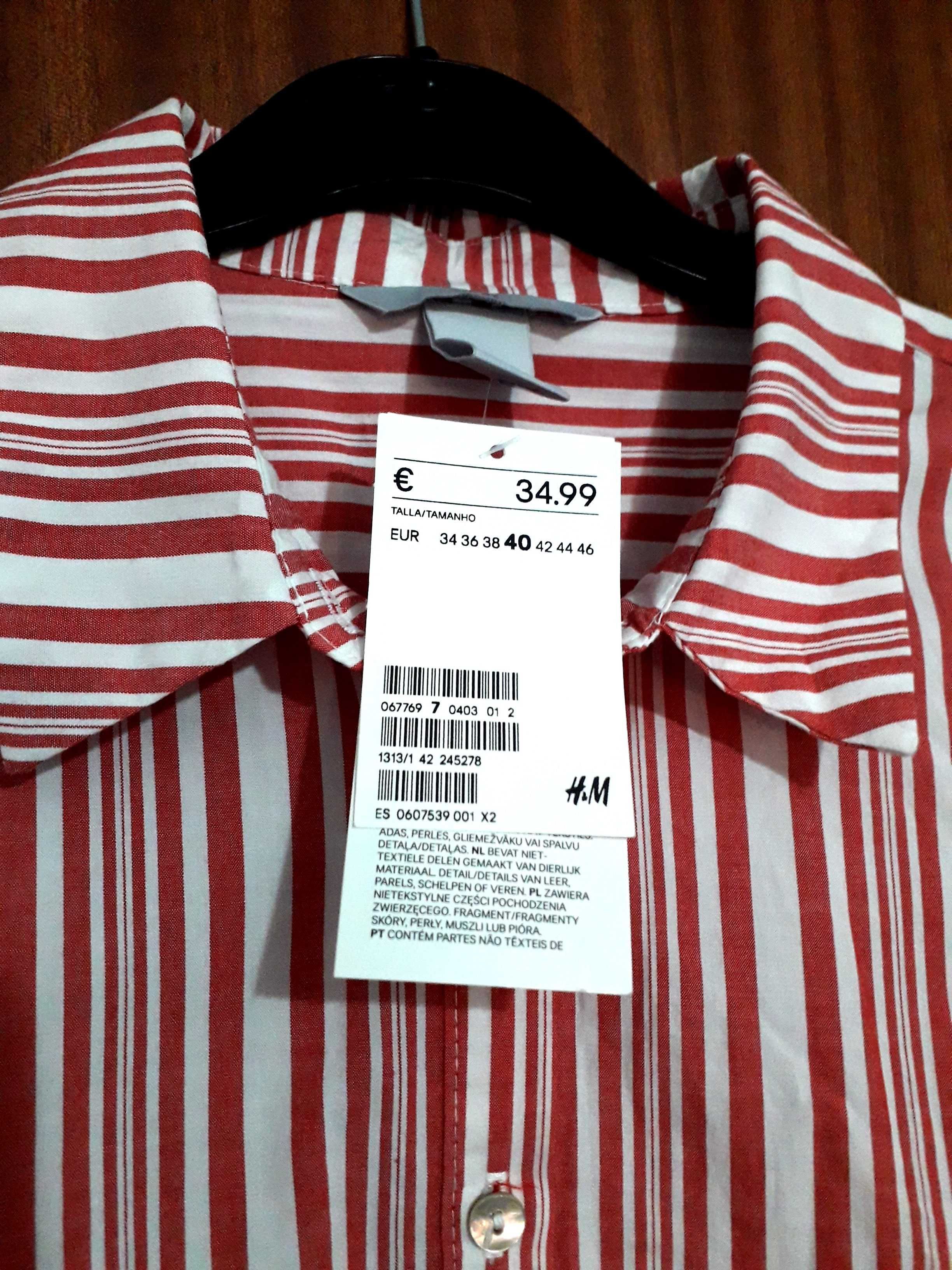 Vestido comprido camiseiro às riscas da H&M T: 40 Novo c/etiqueta