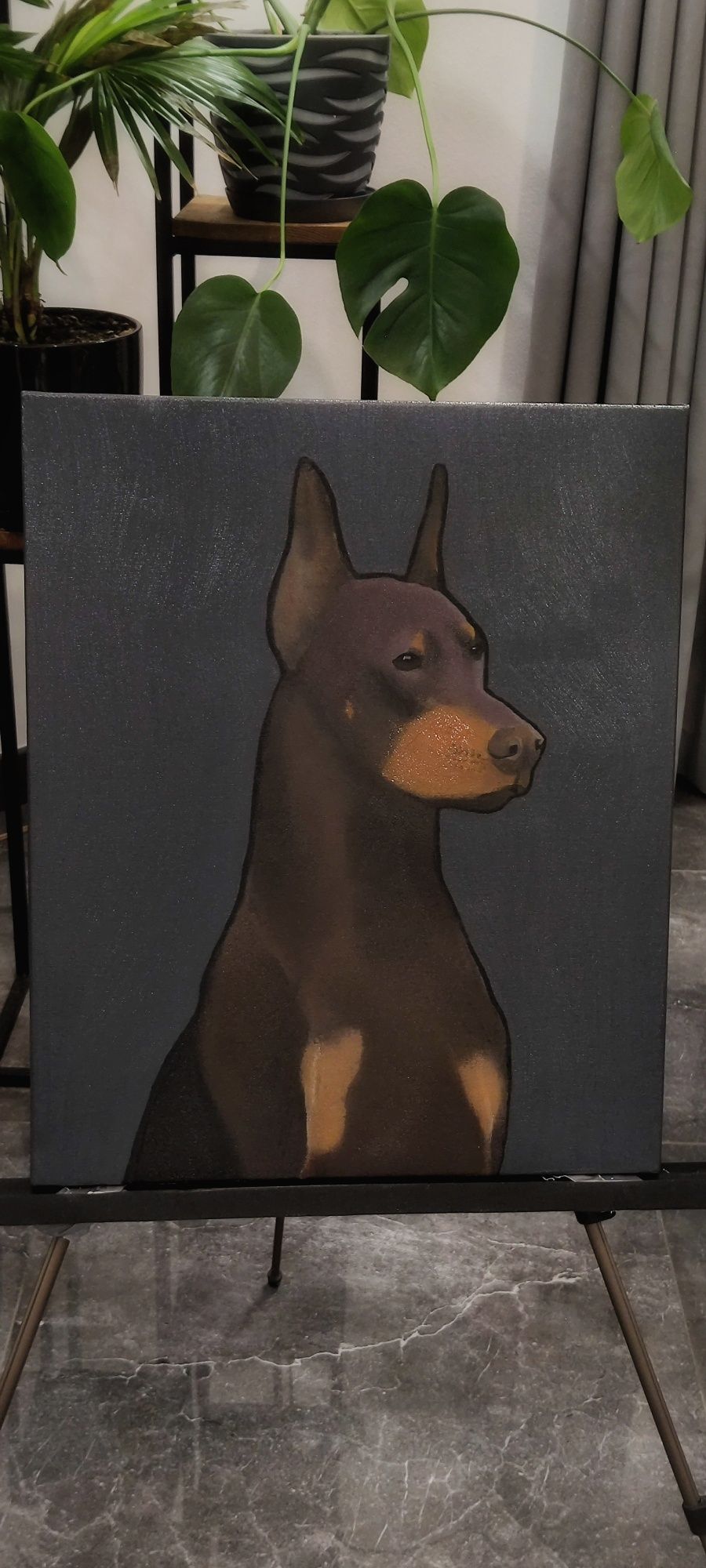 Obraz olejny na płótnie 38x46cm Doberman