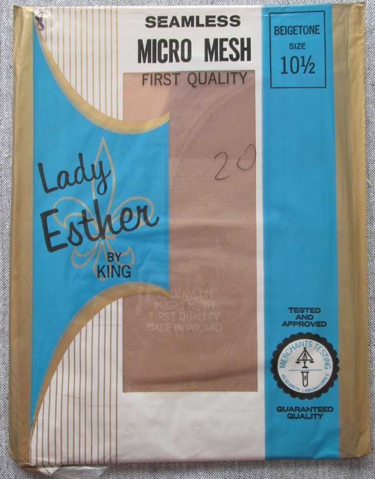Oryginalne pończochy nylonowe, rozm. 10 1/2, jasno beżowe, lata70-te
