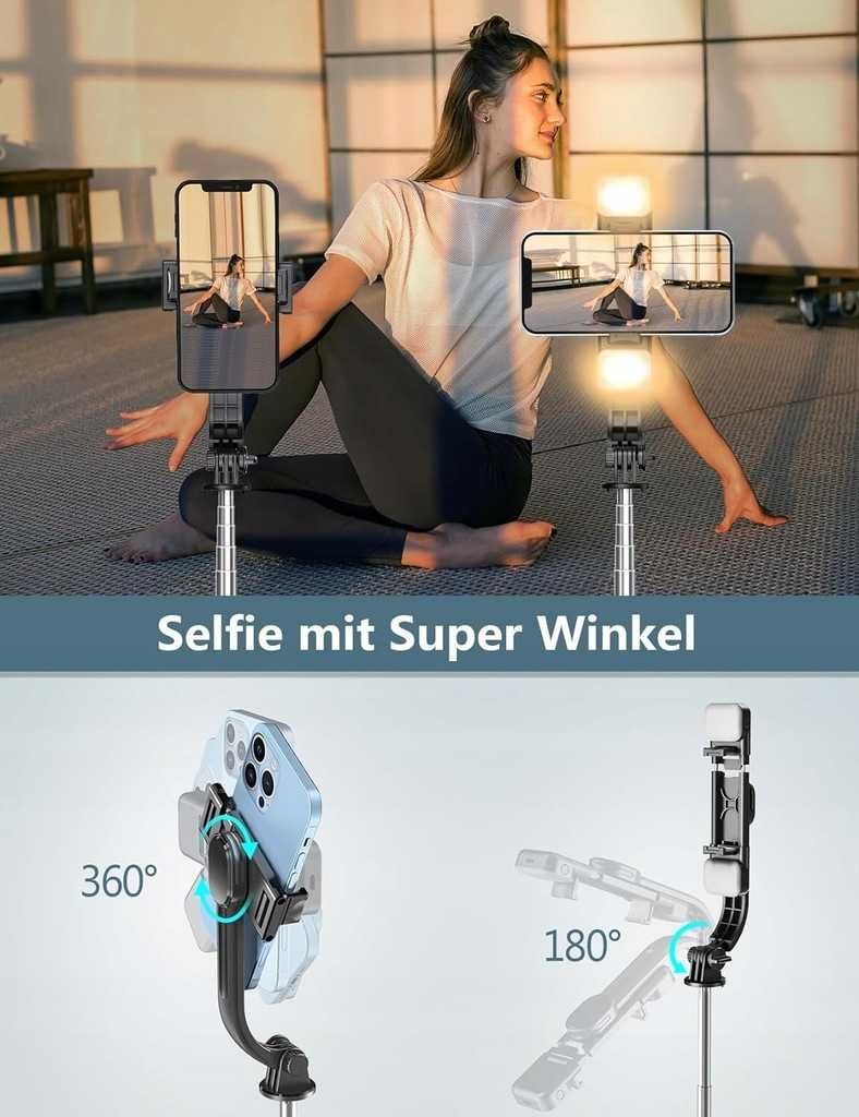 Kijek statyw Selfie-stick bluetooth 114CM czarny LAMPA LED Q02MP