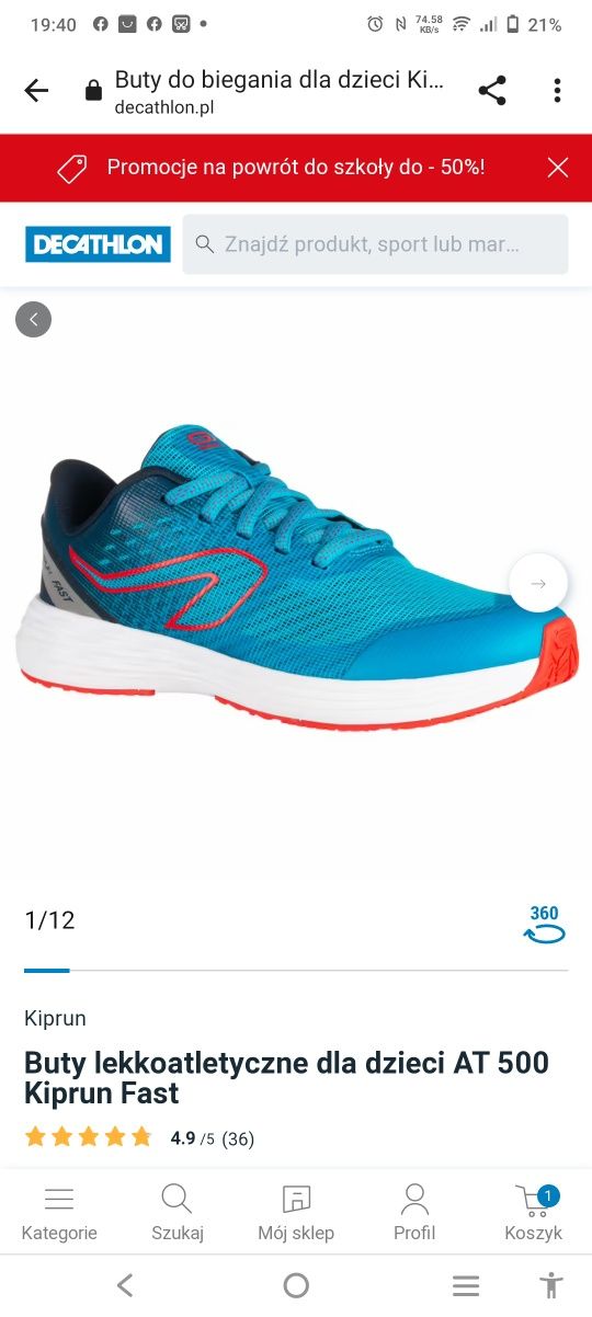 Buty lekkoatletyczne rozmiar 32 Kiprun Fast