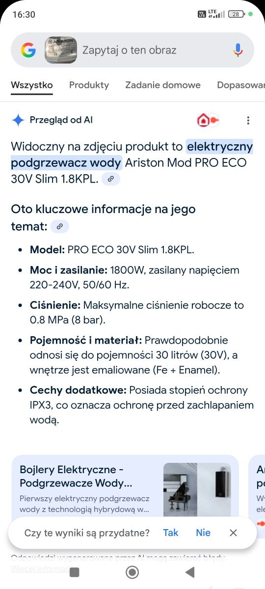 Bojler elektryczny 30 L Ariston Polecam