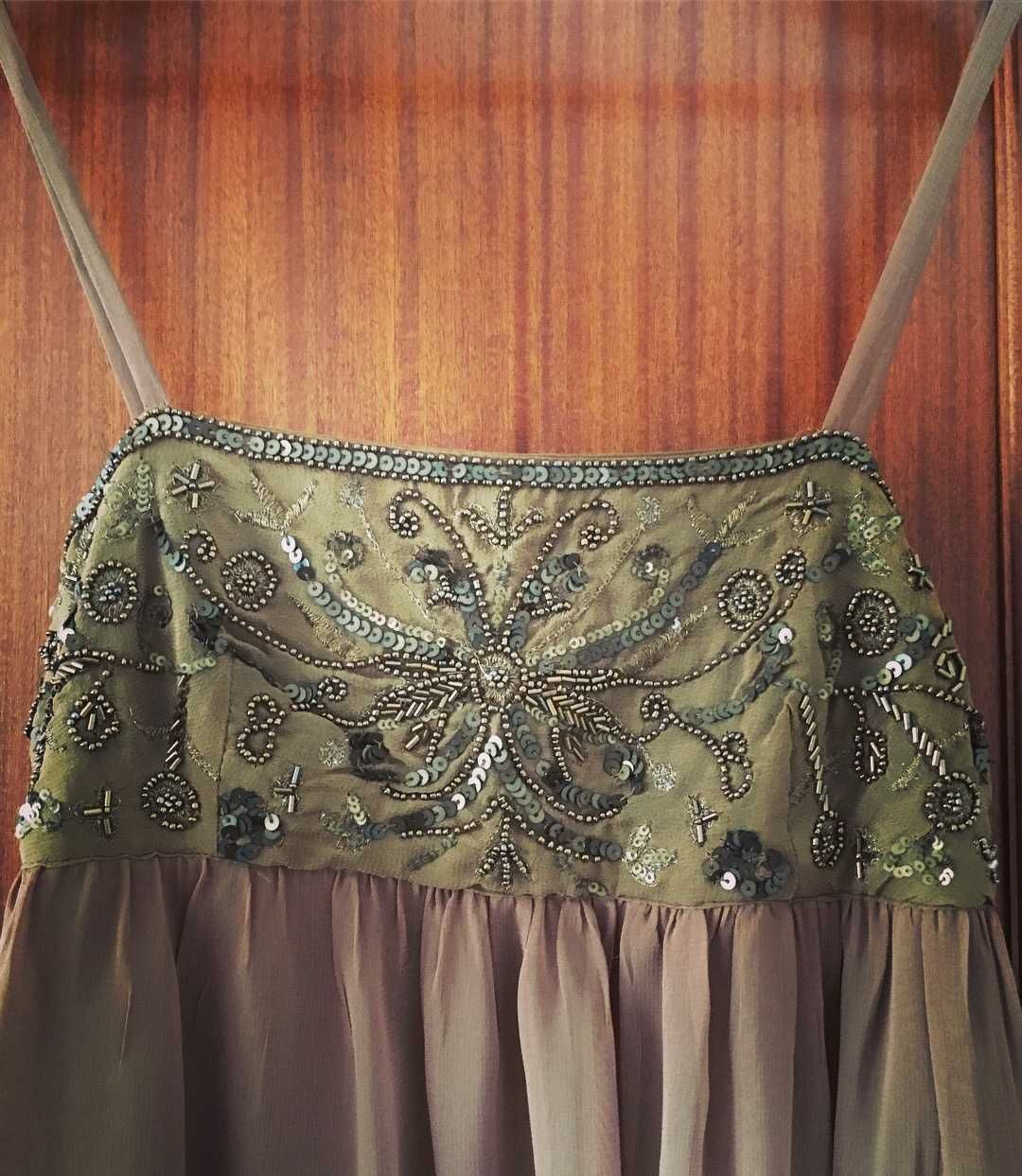 Vestido Comprido Castanho com Lantejoulas, Zara (COMO NOVO!)