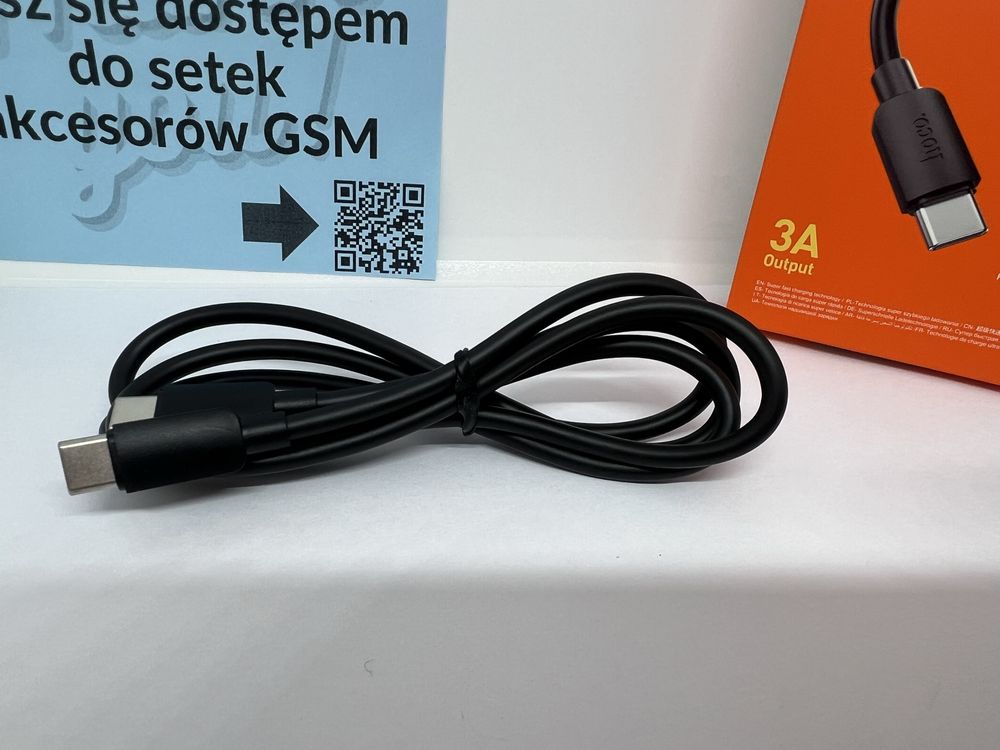 Kabel USB-C do USB-C, aż 60W! Mega mocny, szybki, czarny 1m PD