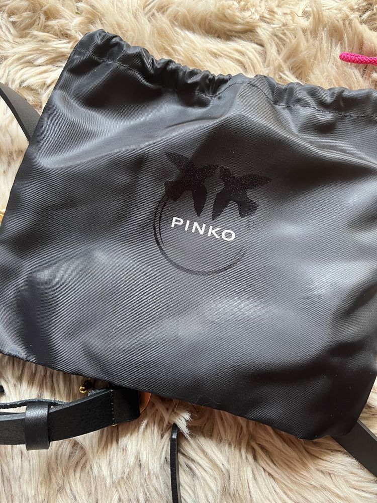 Pinko pasek czarny złote logo love belt H2 r M z łańcuszkiem i workiem