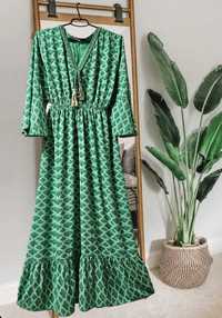 Платье длинное зеленое в принт Италия, размер М/L