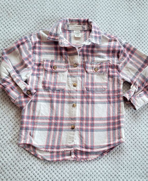 Kremowa bawełniana koszula dla dziewczynki w krate rozm. 116