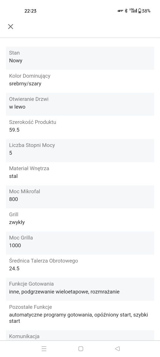 Amica Kuchenka mikrofalowa mikrofalówka bez zabudowy