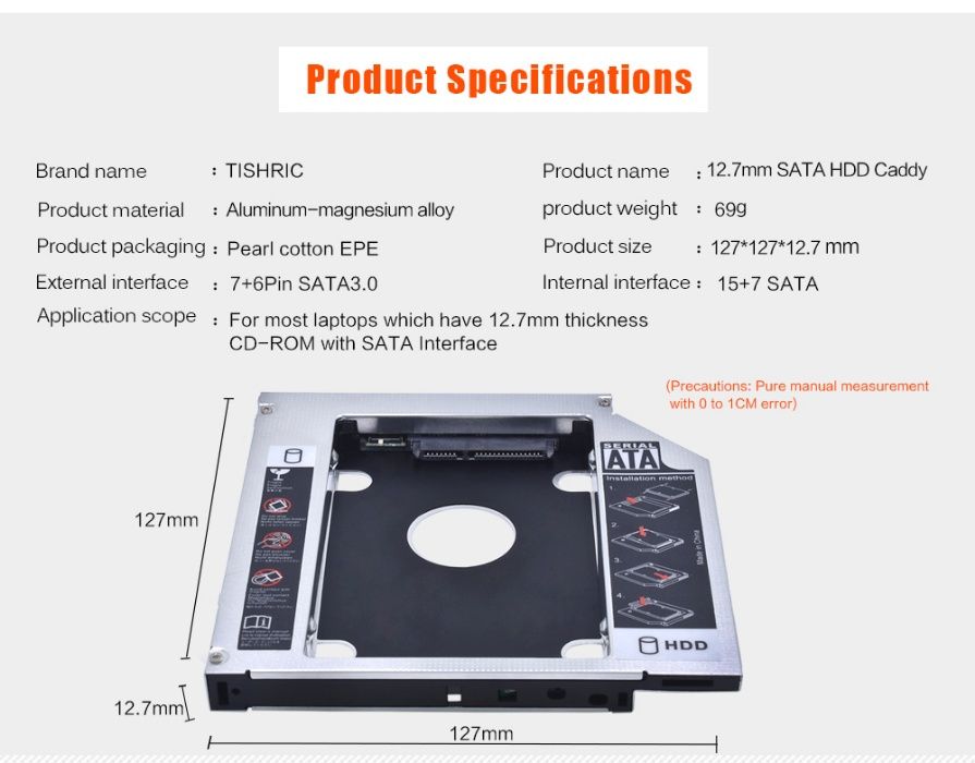 Adapter SATA-SATA SSD dysk zamiast DVD w laptopie SATA 3