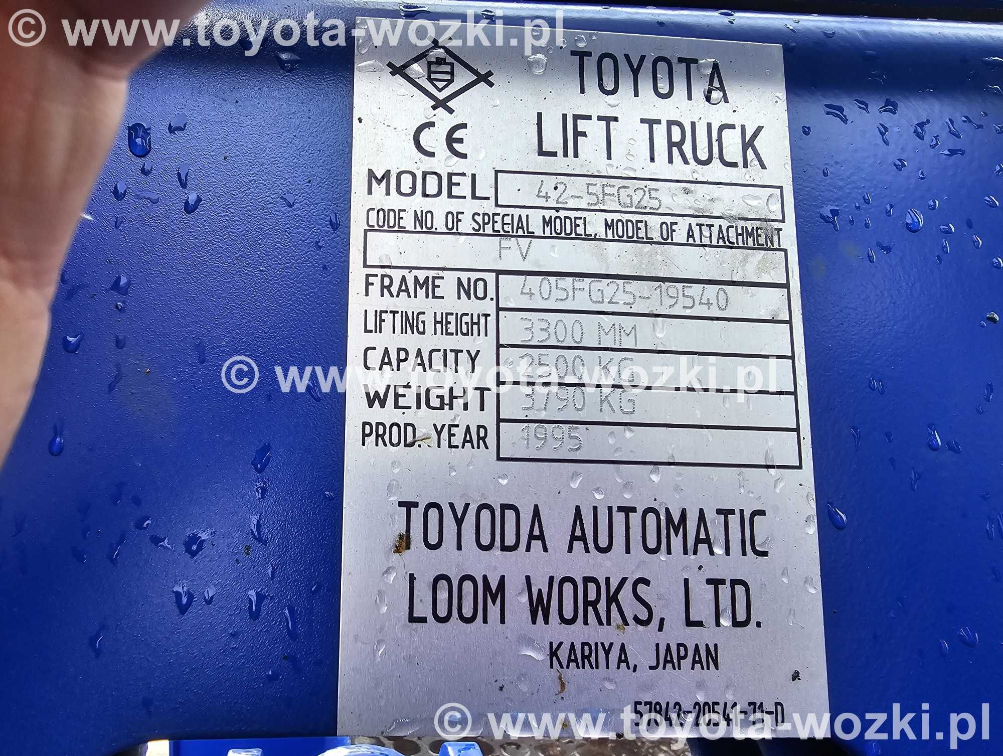 Wózek widłowy TOYOTA 5FG25 bliźniak 2500 kg TOYOTA 5FGF25 widlak Linde