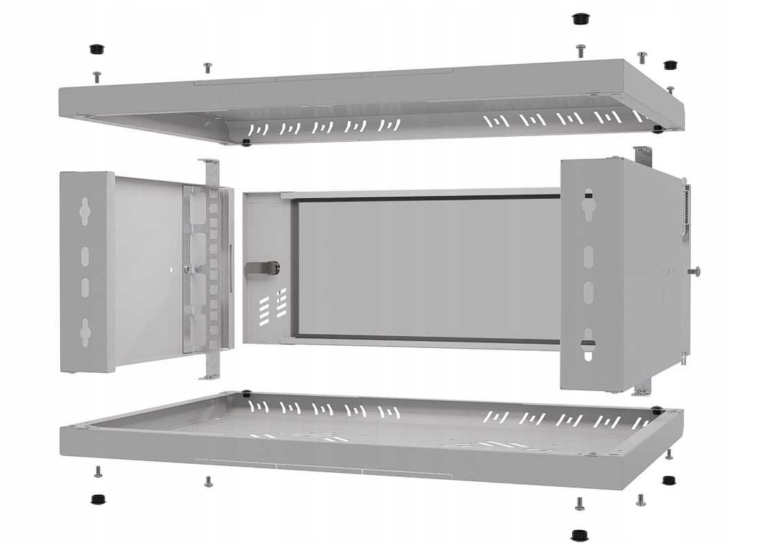 Szafa Serwerowa Wisząca RACK 19" 4U 350mm Szklane Drzwi Szara Stalflex