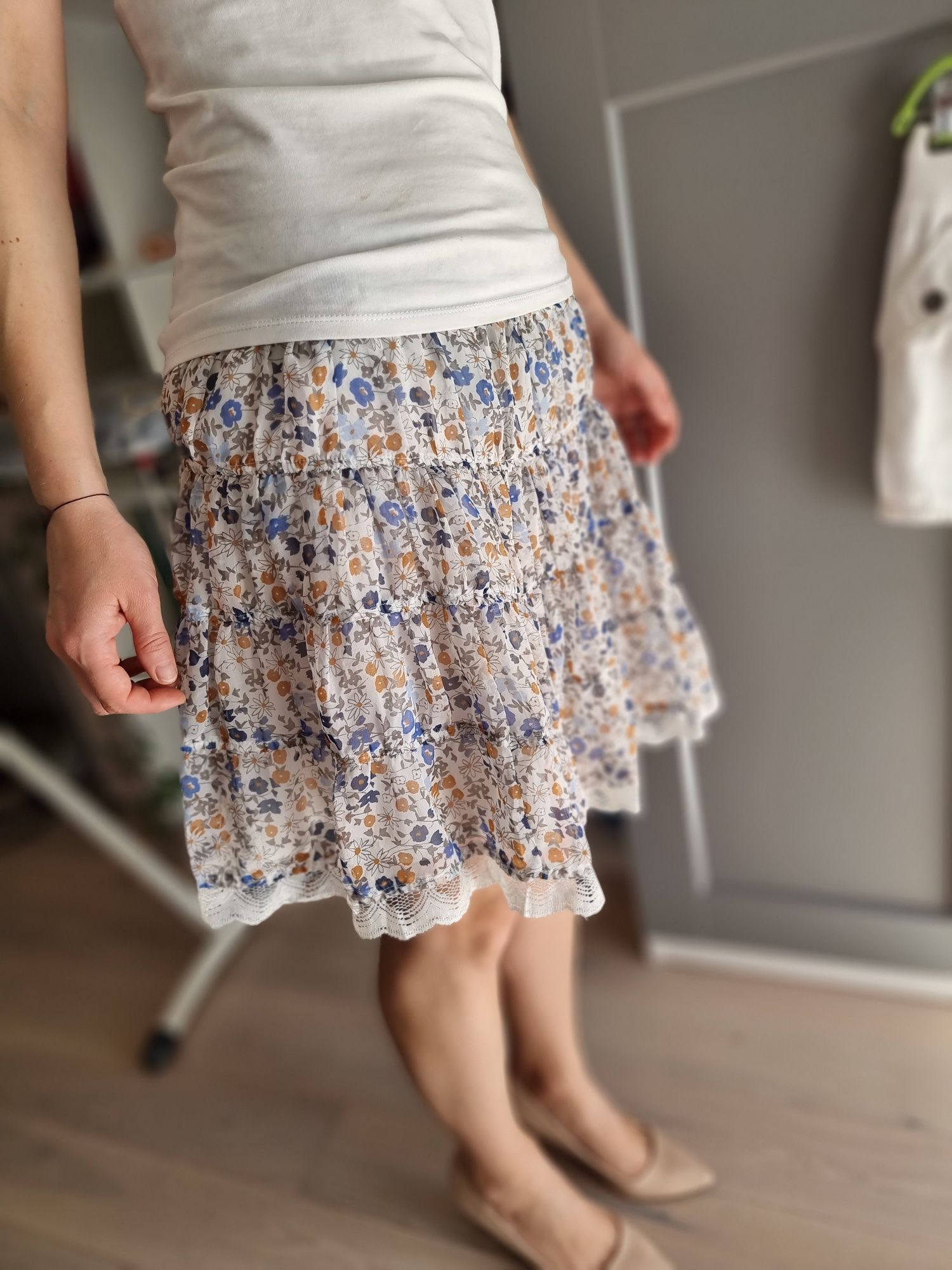 Nowa letnia spódnica kwiatki falbanki krótka mini Orsay rozm S 36