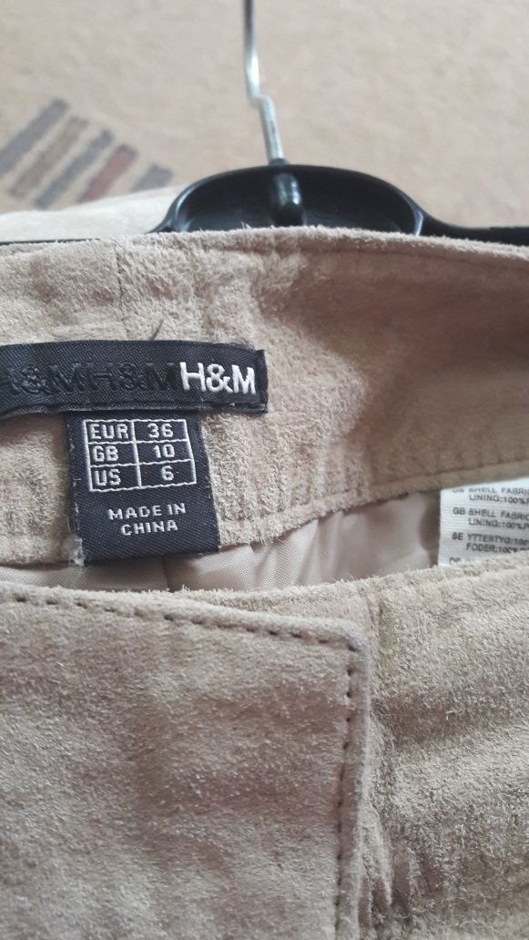 Spodnie ze skóry naturalnej, rozszerzane damskie H&M rozm.36