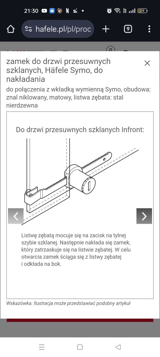 Hafele zamek do drzwi przesuwnych wraz z kluczami - nowe, oryginalne