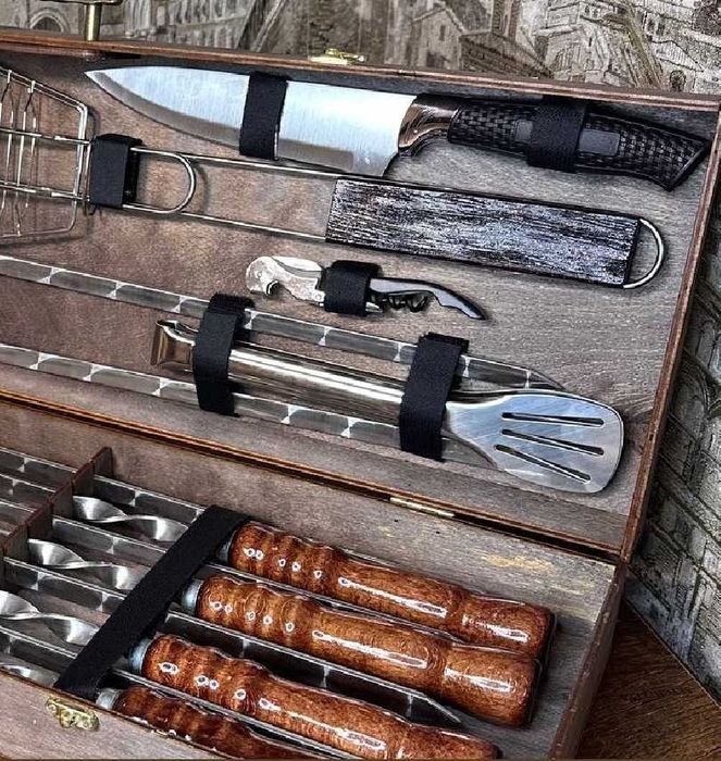 Набір шампурів в кейсі / набор шампуров - подарунок чоловіку ,барбекю.