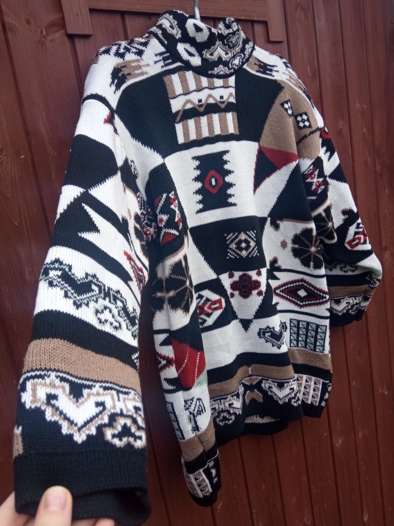 Vintage wzorzysty sweter damski onesize gruby turecki
