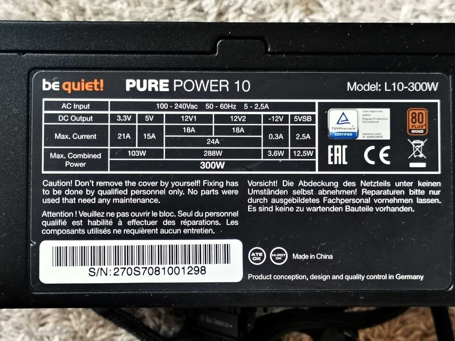 ZasiLacz 300W - Be Quiet! - 80 PLus Bronze