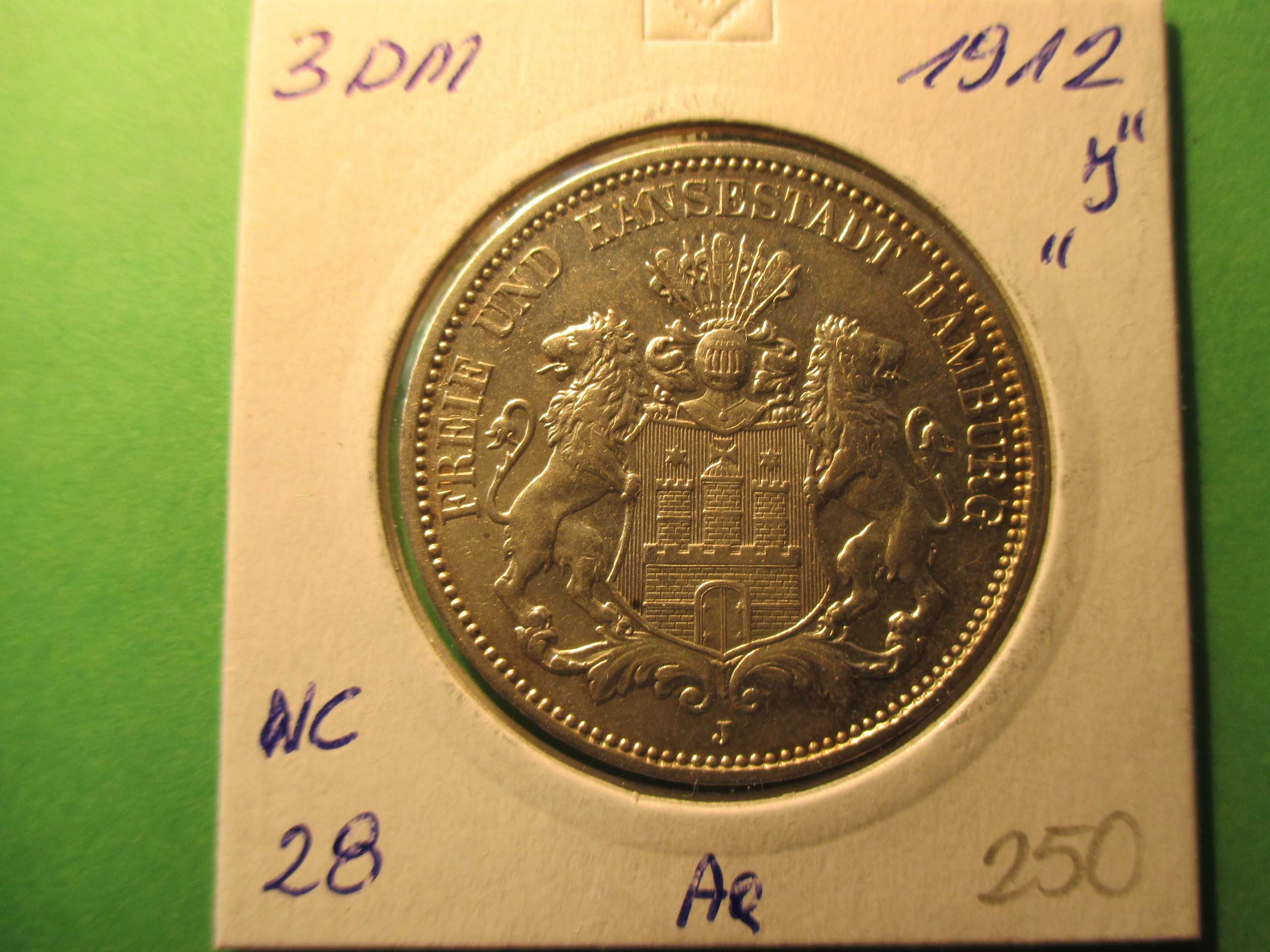 Srebrna moneta 3 Marki z 1912 r. ,,J,,. ORYGINAŁ !!!