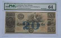 Piękny.Stary banknot 20 dolarów 1840's New Orleans.PMG64.