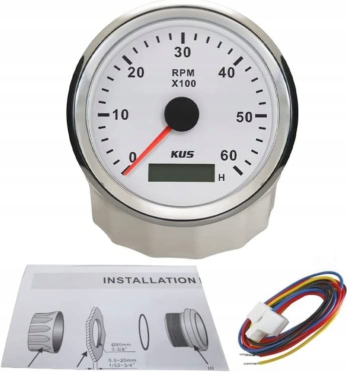 Obrotomierz z licznikiem motogodzin KUS 6000RPM 85 mm 12V 24V