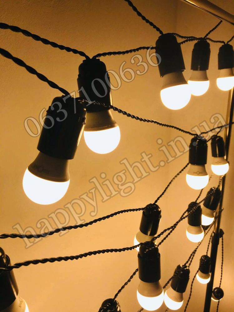 Ретро гирлянда витой провод LED Эдисона матовые черная/белая накаливан