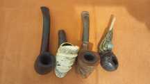 Coleção quatro cachimbos antigos trabalhados material nobre