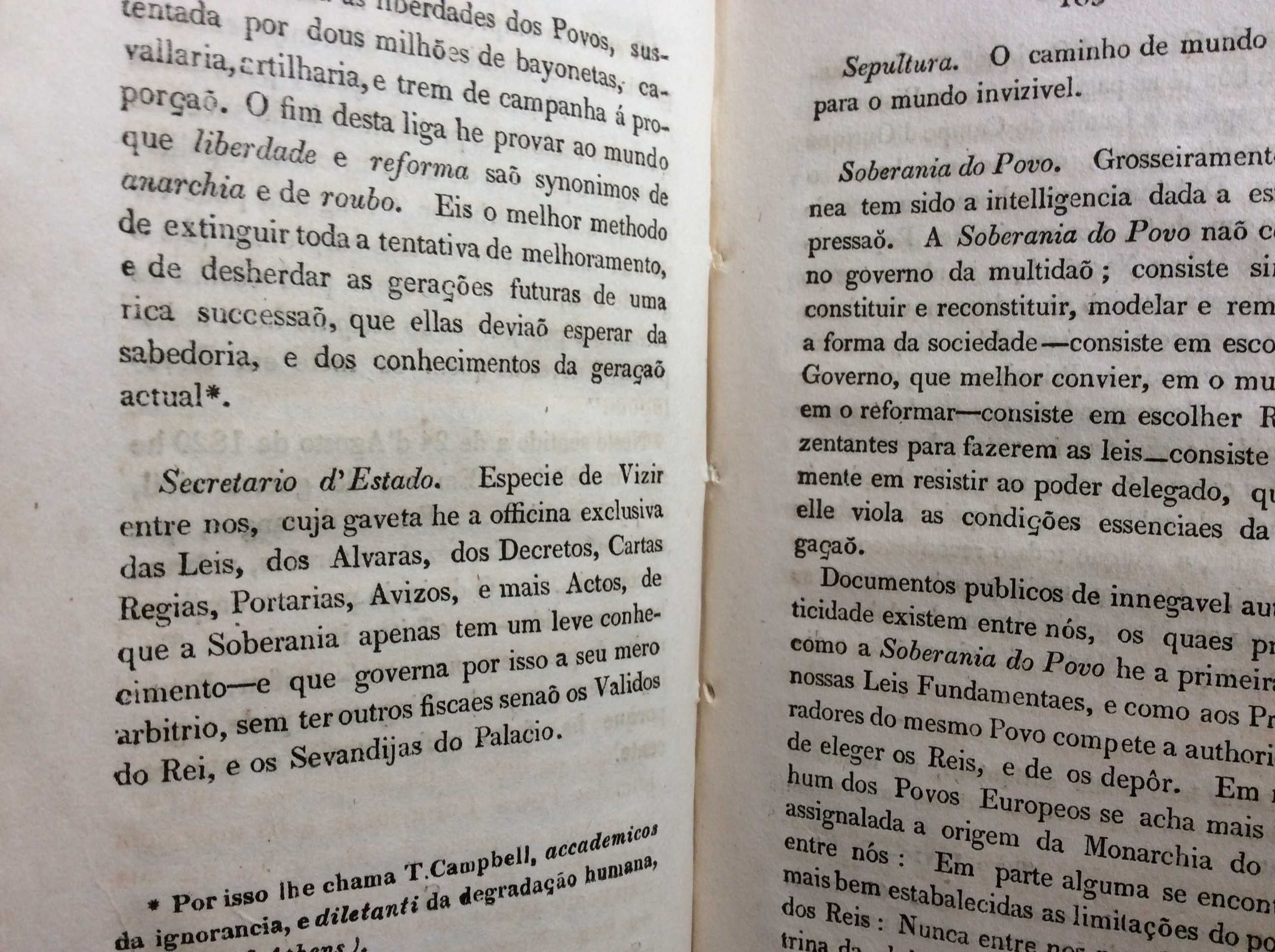 Diccionario d'Algibeira: Filosófico, Político...1828, 1.ª edição. Raro
