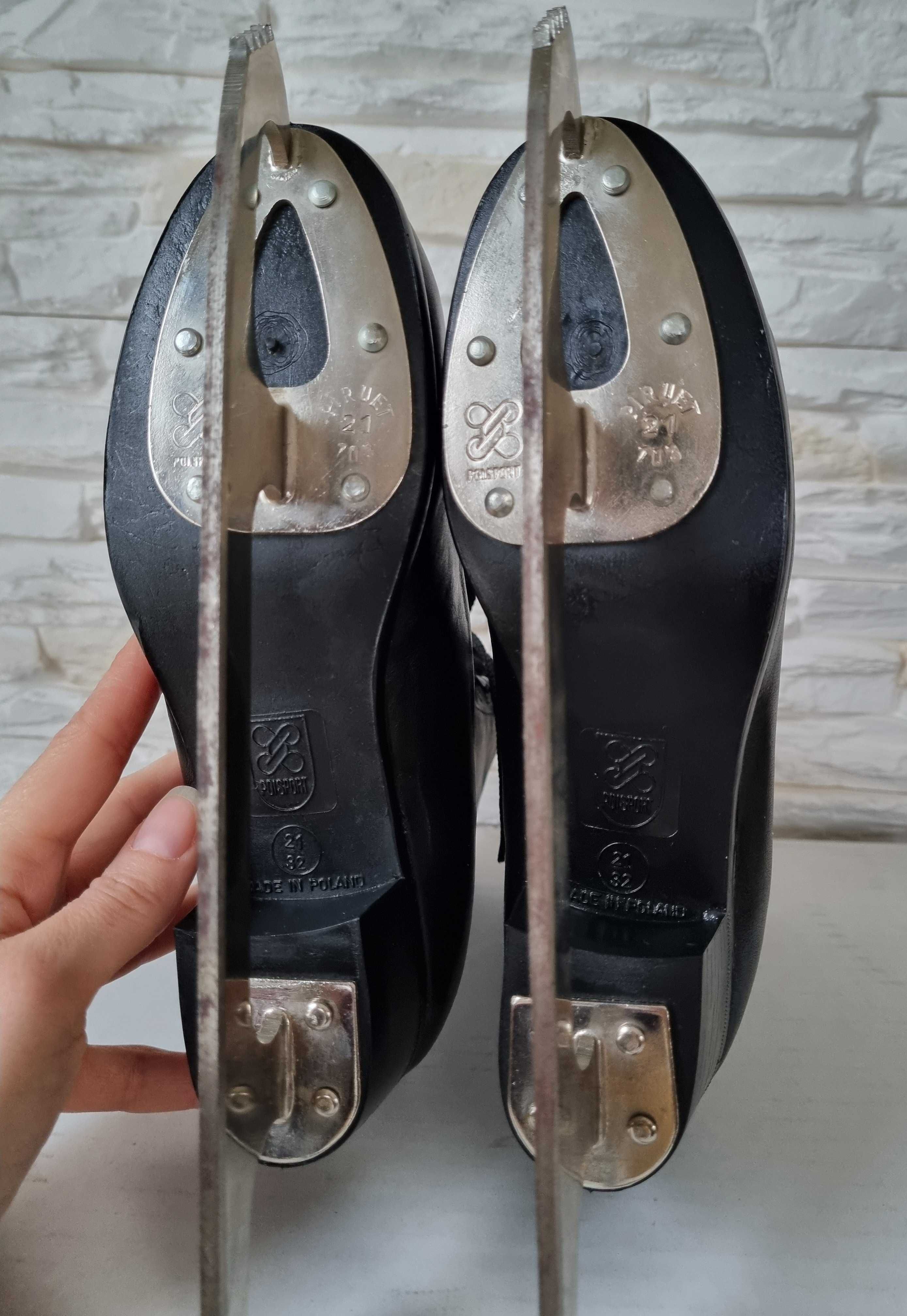 Łyżwy Figurowe Młodzież Klasyczne Czarne Skóra Polsport Piruet 32 21,5