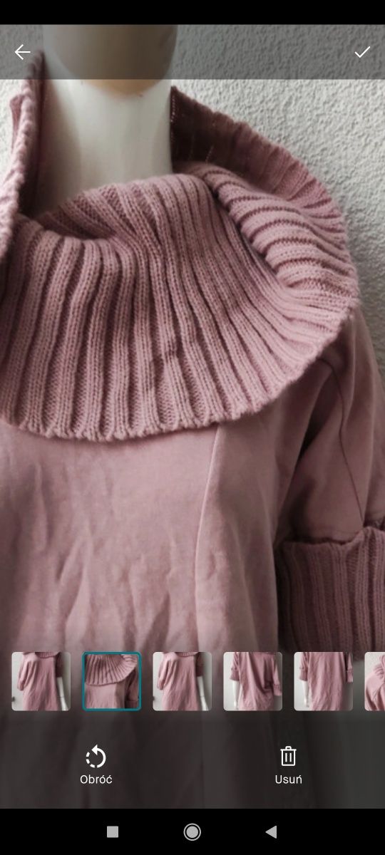 Nowa zimowa sukienka sweterkowa golf długi szeroki pudrowy kolor