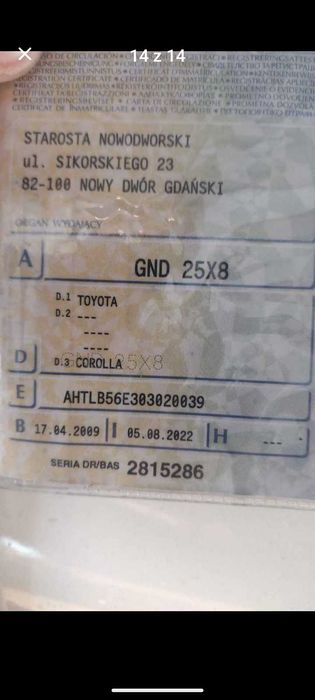 Toyota Corolla 2009 rok 1.6 benz