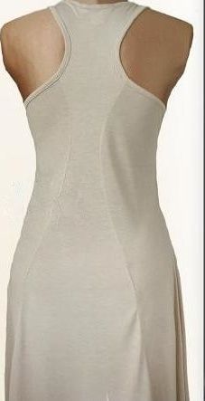 Sukienka asymetryczna beżowa dekolt dżety 40/42 Jung Stil