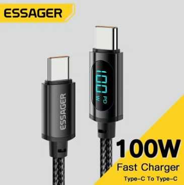 Кабель ESSAGER с дисплеем Type-C 100 W  1м Black