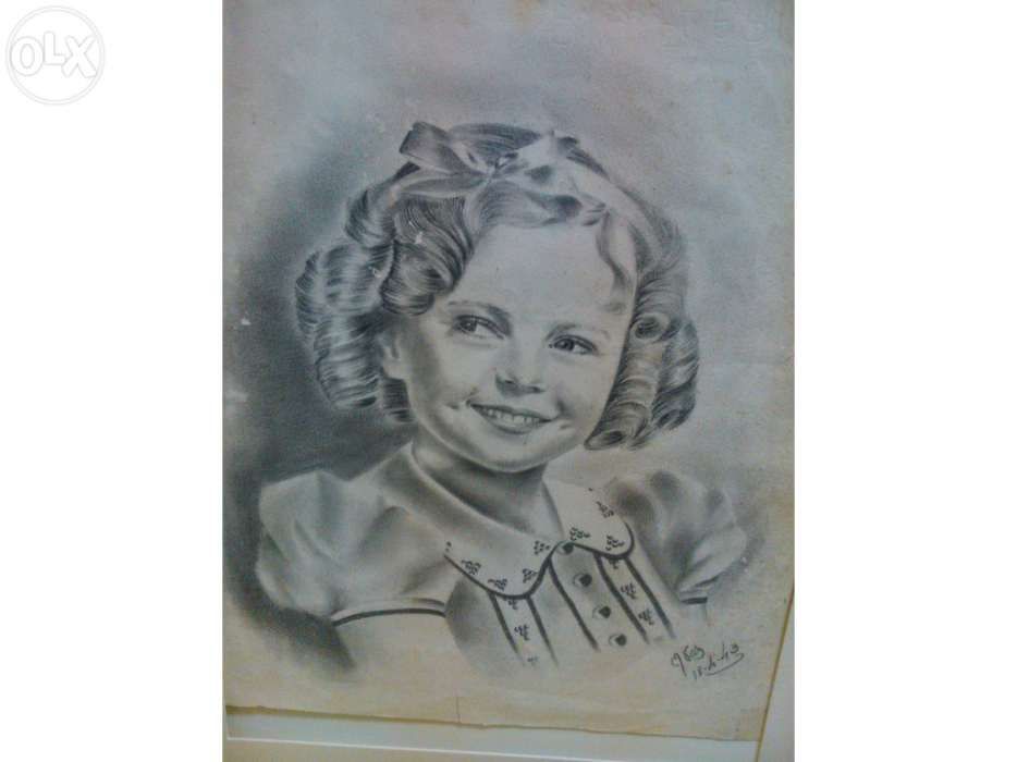 Retrato Shirley Temple - Desenho a lápis, pintura