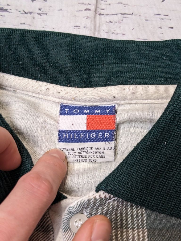 Zielona koszulka w kratkę tommy Hilfiger polo vintage