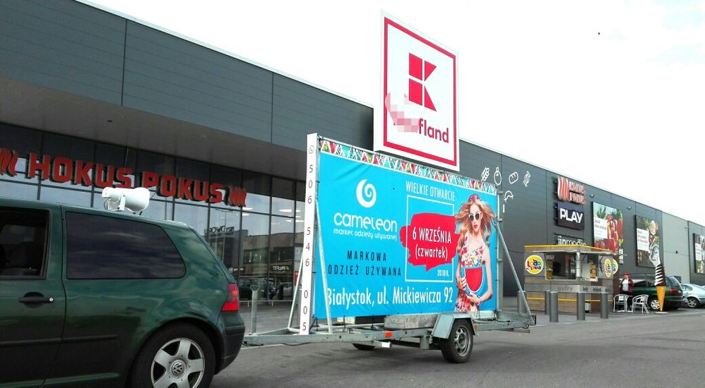 Reklama mobilna, przyczepa reklamowa, mobil reklamowy, przyczepka rekl