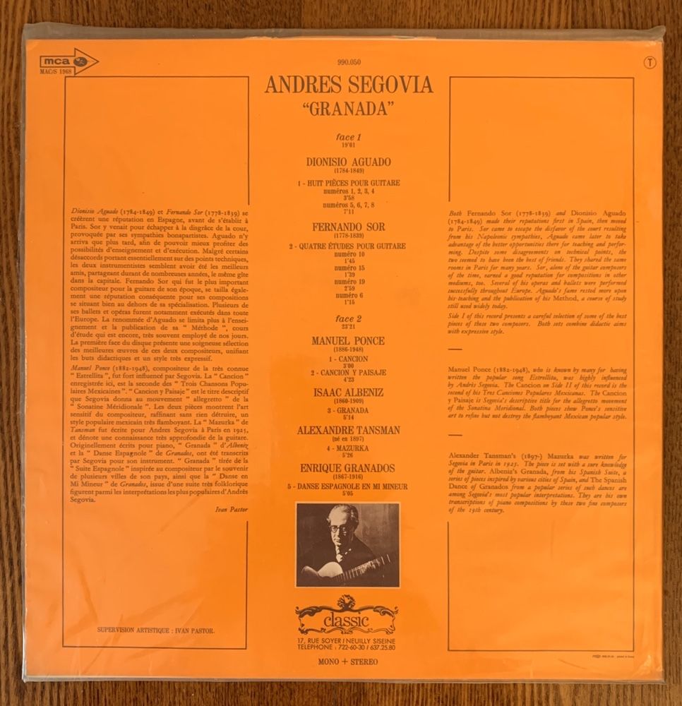 Andrés Segovia ‎– Granada виниловый диск