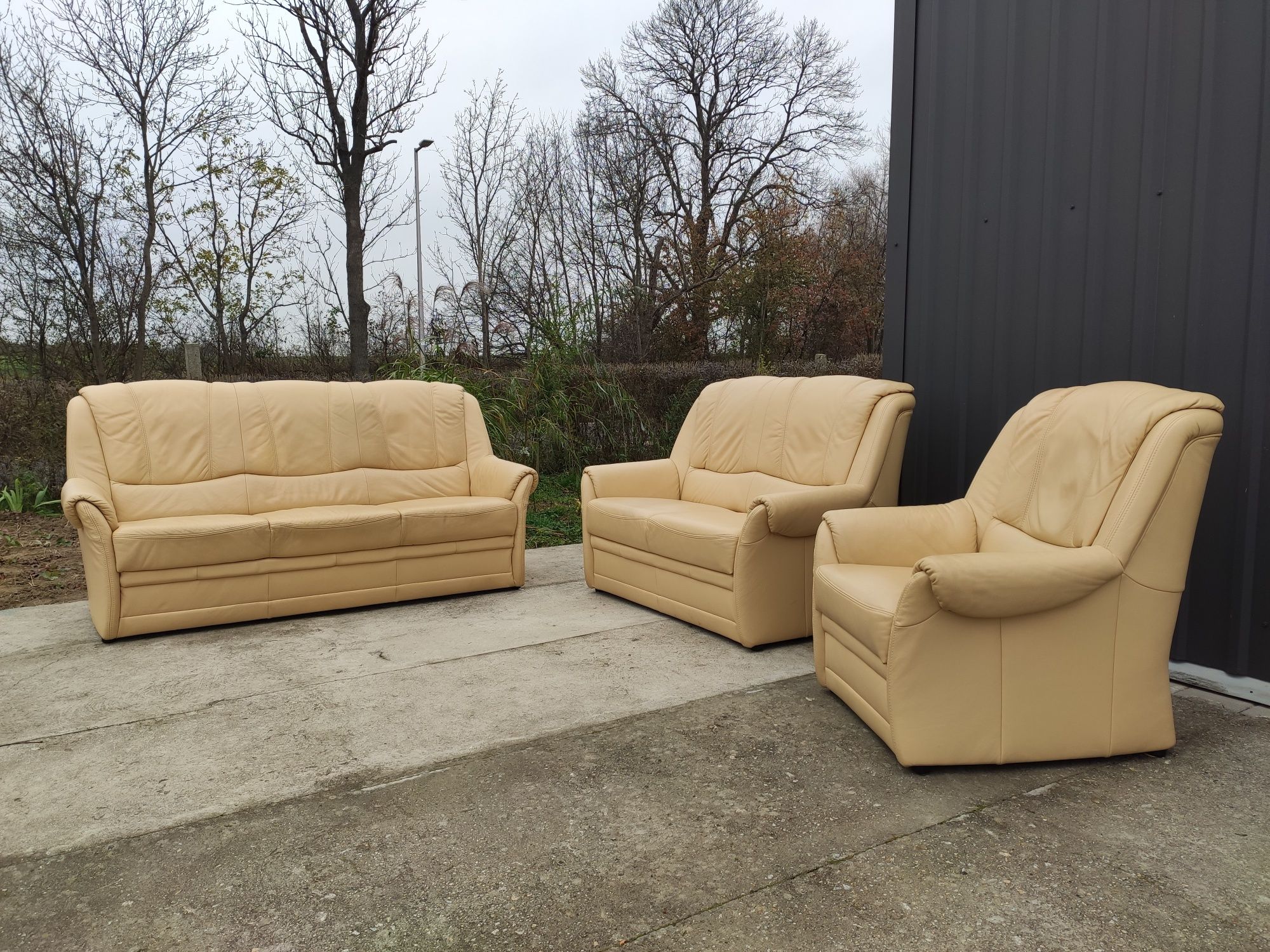 Sofa skórzana 3-osobowa+2-osobowa+fotel-100% skóra naturalna! Okazja