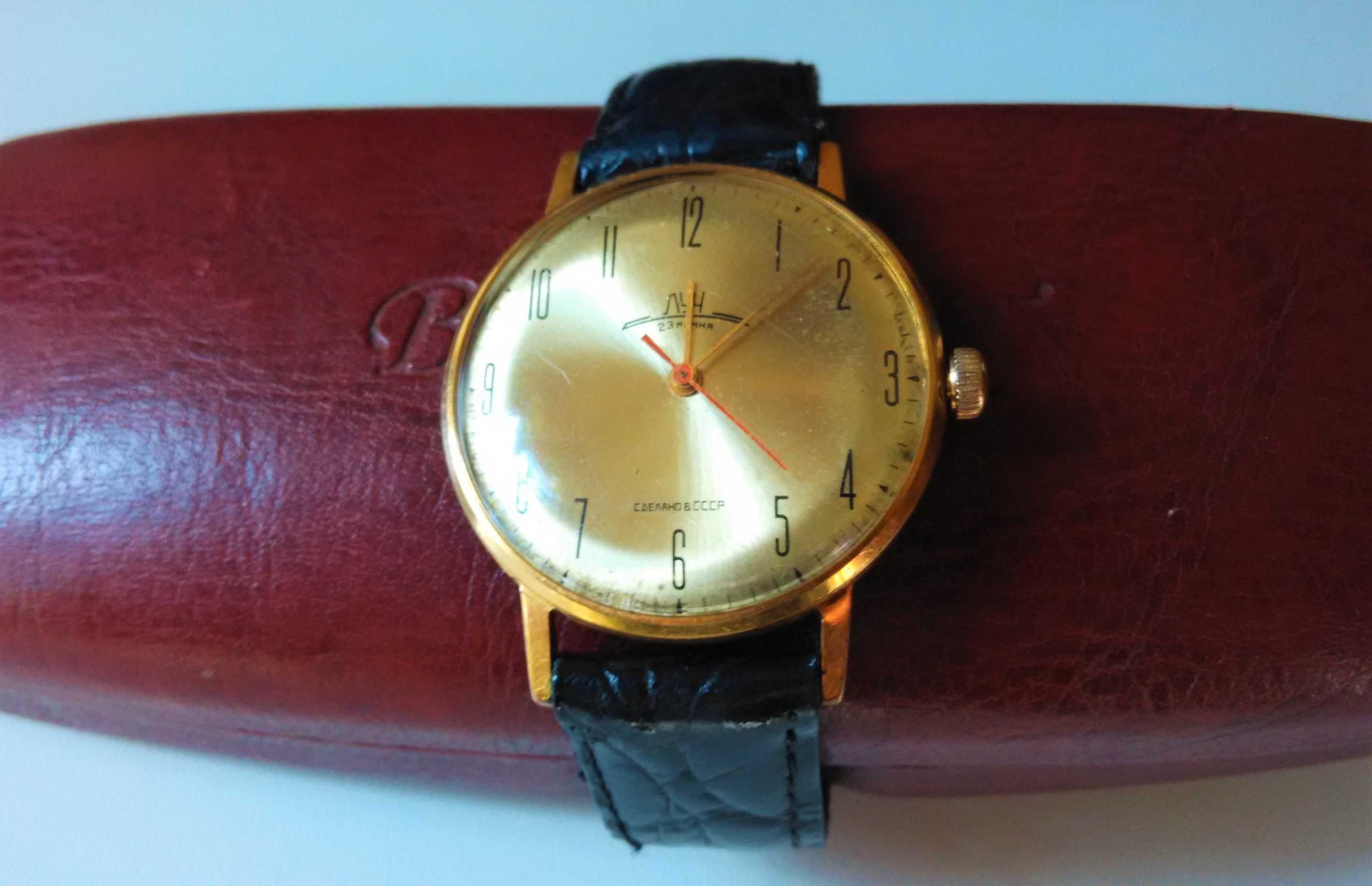 Тонкие мужские наручные часы ЛУЧ 2209 позолота Au5- 23 камня СССР
