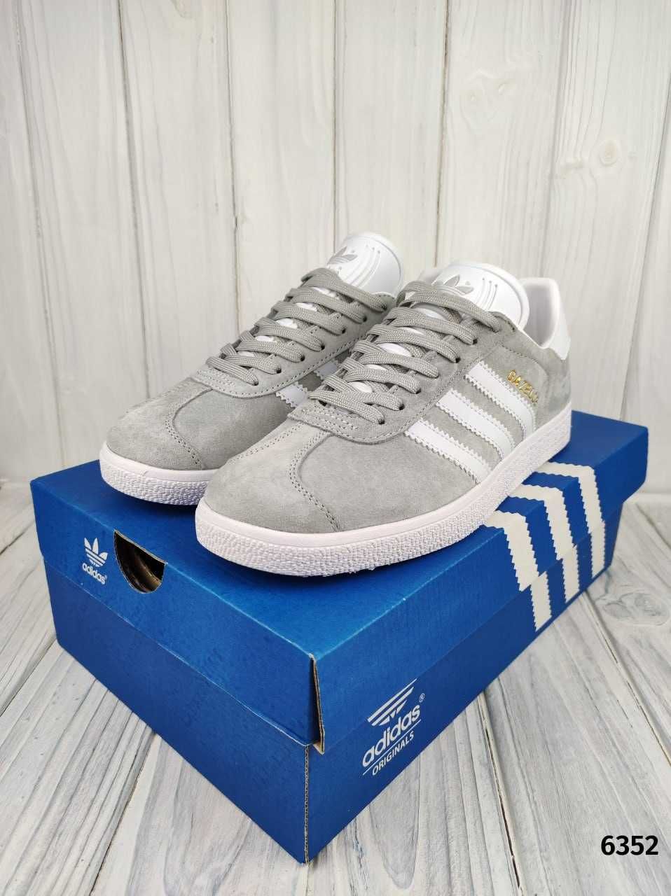 Чоловічі кросівки Adidas Gazelle сірий з білим  6352 НОВИЗНА