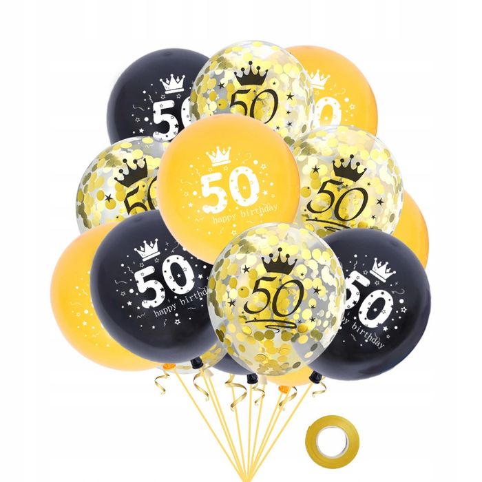 Oro Party zestaw czarno-złotych balonowych dekoracji na 50 urodziny