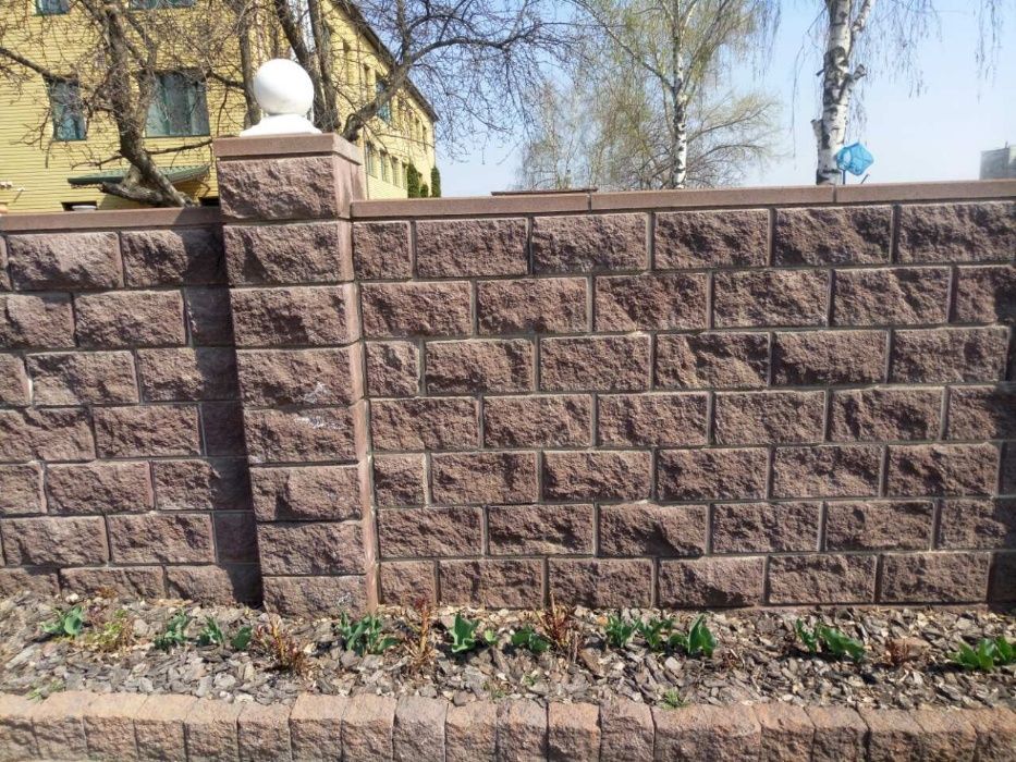 Блоки  бетонні для паркану. Гладкі, Колоті. Доставка