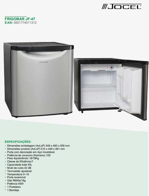 Frigobar 47L Inox e preto Jocel - Frigorifico