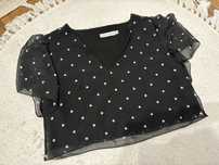 Czarny top w kropki groszki biale cinamoon xs/s
