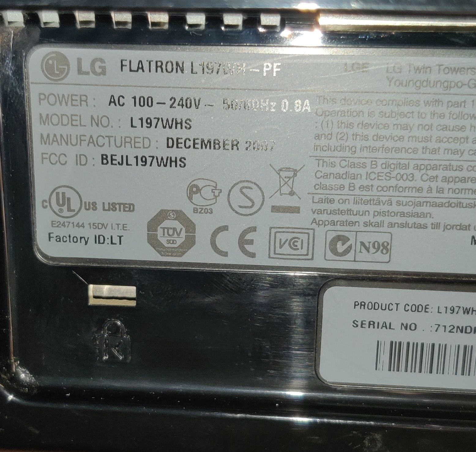Монітор LG Flatron L197WH-PF