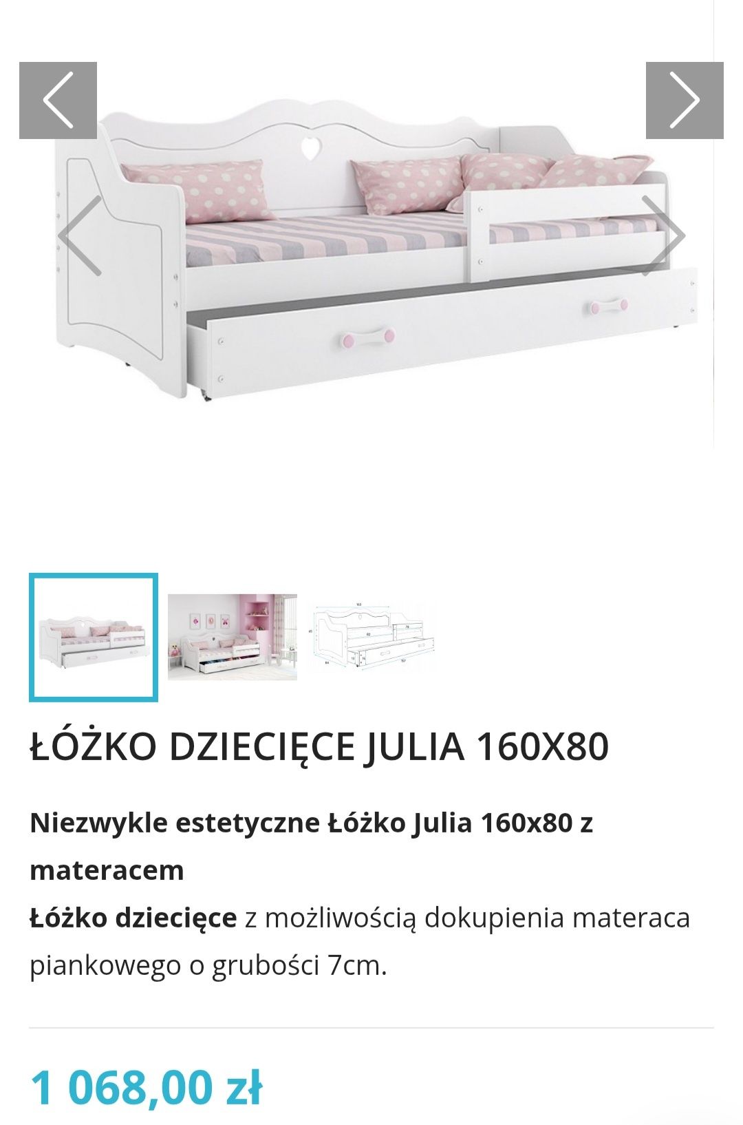 Łóżko dla dziewczynki z materacem