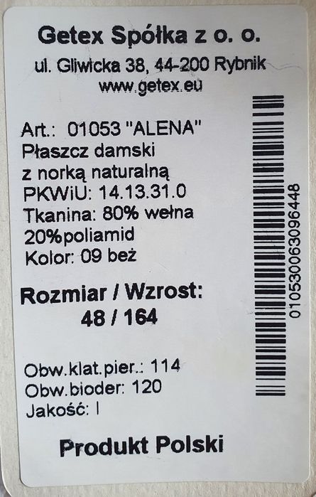 Płaszcz damski z norką naturalną Getex